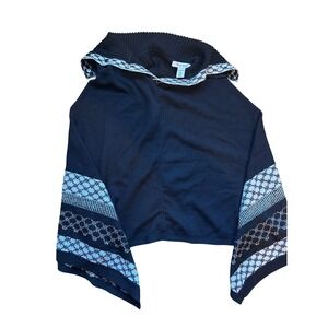 White‎ House Black Market Knit Poncho Topper Sweater XXS/XS Black Pattern